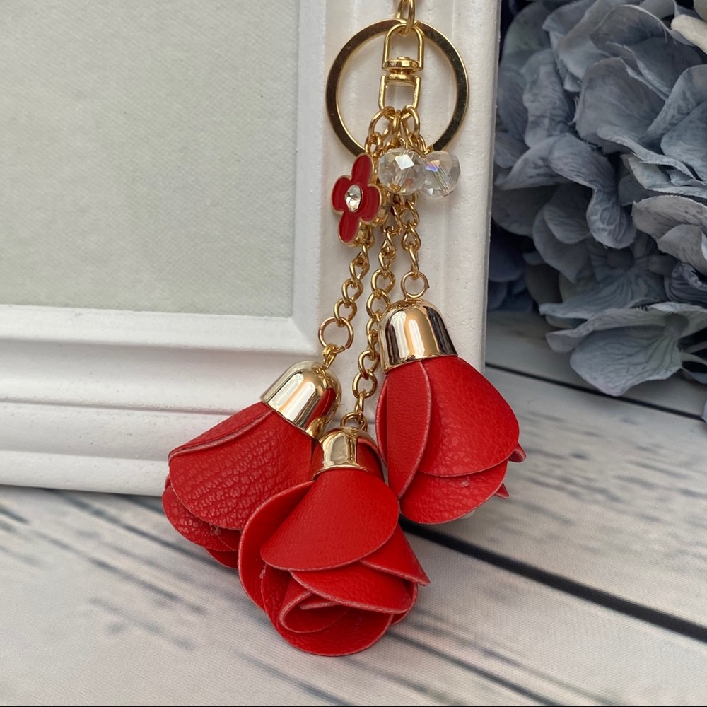Red Triple Rose Keychain Charm - Picture 5 of 12